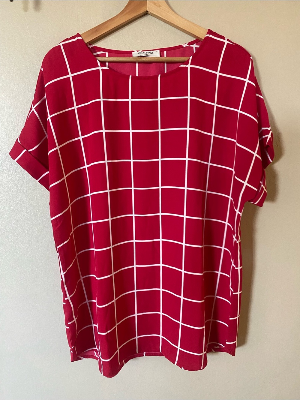 Zenana Outfitters Black Grid Print Short Sleeve Blouse